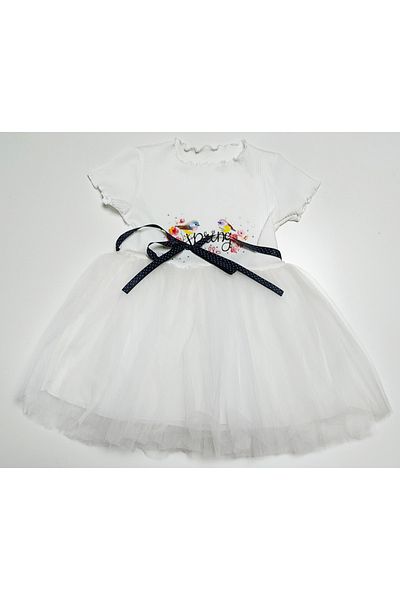 nc gift Φόρεμα με μισό μανίκι από τούλι πουά για κορίτσια με στάμπα πουλί