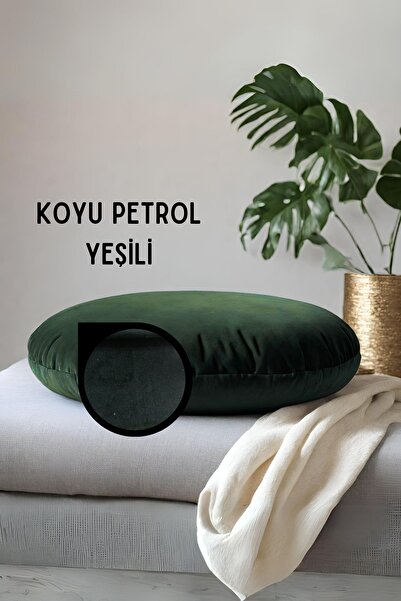 Elyaf Sepeti Yuvarlak Pofuduk Yer Minderi Puf Minder Bench Yumuşak Kumaş 68x68x15 cm koyu petrol