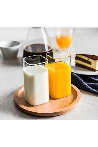 MİMOZA PARK 2 Pieces Rectangular Heat Resistant Borosilicate Trend Soft Drink Glass Square Glass
