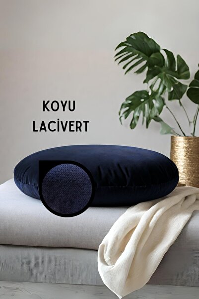 Elyaf Sepeti Yuvarlak Pofuduk Yer Minderi Puf Minder Bench Yumuşak Kumaş 68x68x15 cm KOYU LACİVERT