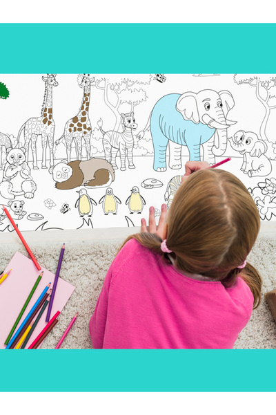 Coralkids Vahşi Yaşam Temalı Dev Boyama Kağıdı Çocuklar Anaokulu Ve Kreşler