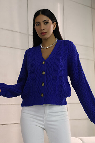 ALCHON V-подібний виріз, довгі рукави, плетені коси, чотири ґудзики, стандартна довжина, зимовий трикотажний кардиган