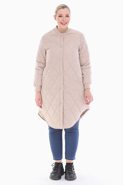 VETRE Women's Large Size Ribbed Light Beige Puffer Quilted Jacket 1036