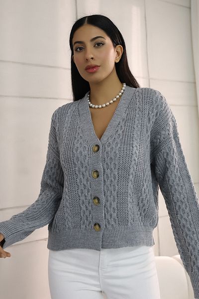 ALCHON V-neck Long Sleeve Hair Braided Four Button Standard Size Winter Knitwear Cardigan