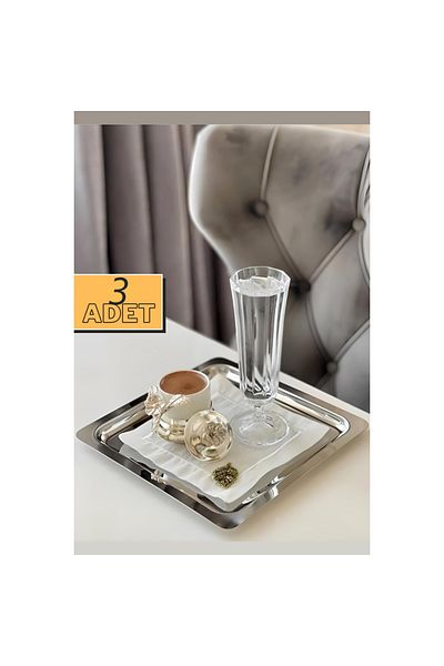 AHİR TİCARET Stainless Steel Square 3-Piece Presentation Tray