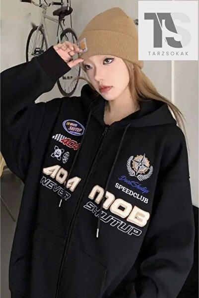 Tarzsokak Cardigan unisex Black Racer - cu panglică groasă și glugă