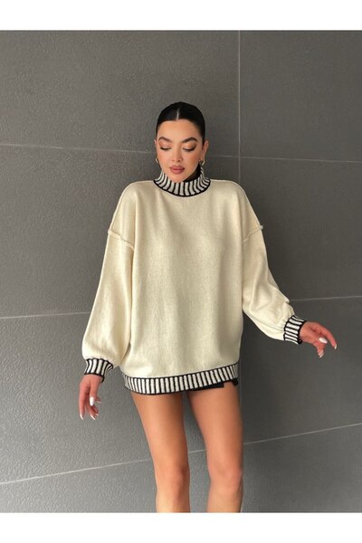 S&A Collectionn Pulover de damă cu jumătate de gât în dungi oversize