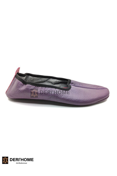 DERİHOME Hakiki Dana Derisi Hac Umre Tavaf Ve Ev Ayakkabısı Mor