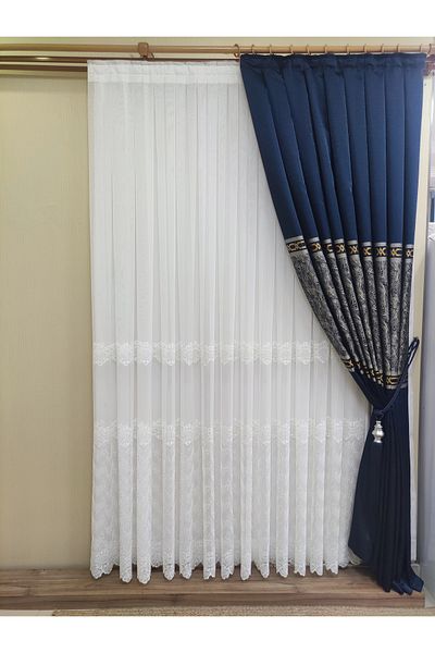 perhal perde ve halı Λευκή περλέ φαρδιά λινή φούστα - 1-3 στενή πιέτα από τούλι κουρτίνα σαλονιού