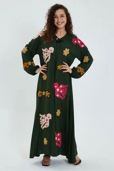 ZTO WOMEN'S AUTHENTIC APPLIQUE EMBROIDERY DETAIL LONG DRESS