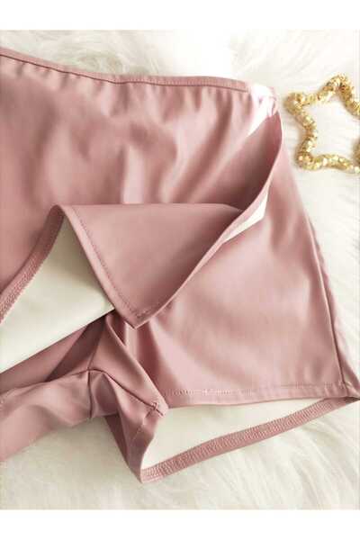 eladamoda Kız Çocuk Gül Kurusu Deri Şort Etek