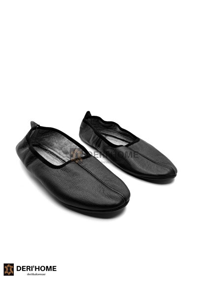 DERİHOME Hakiki Dana Derisi Hac Umre Tavaf ve Ev Ayakkabısı Siyah
