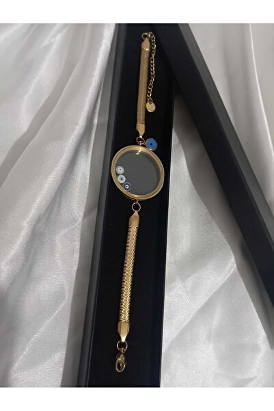 EZE Çeyrek Takılabilen Cam Çerçeveli I?talyan Zincir Gold Çelik Bileklik