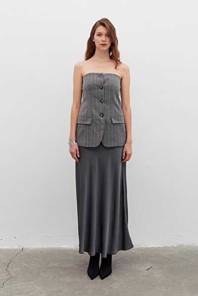 ASUKA ONLİNE Yelek Modelli Straplez Top Gri