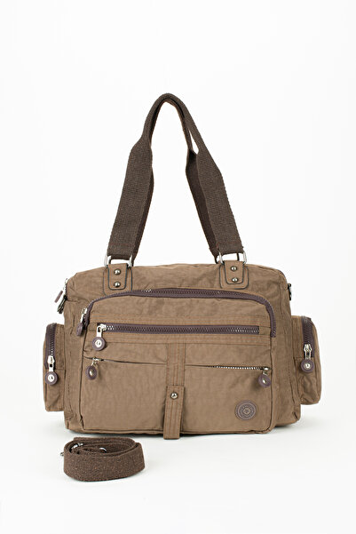 samilon Kadın Kahverengi Krinkıl Çok Gözlü Omuz Çantası