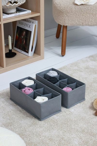 REKHOME 2-Piece Gray 8-Compartment Children's Room Closet Drawer Underwear Sock Organizer Honeycomb Accordion Organizer