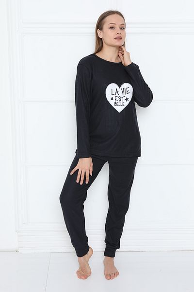 FAMES PİJAMA WINTER HEARTED INTERLOK WOMEN'S PAJAMAS SET