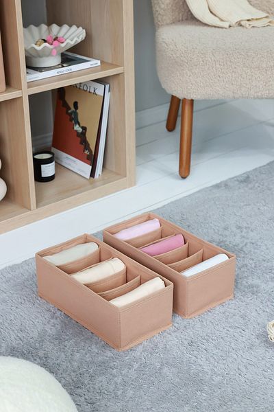 REKHOME 2 Πακέτα Μπεζ Παιδικό Δωμάτιο 6 θέσεων Ντουλάπα Συρτάρι Πλυντήριο Κάλτσες Organizer Κυψελοειδή Ακορντεόν Organizer