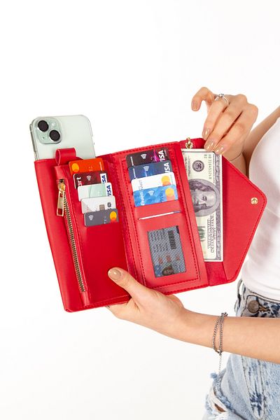 AVCA Women's Leather Phone Cash Coin Compartment Locked Wrist Strap Wallet