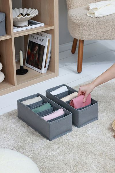 REKHOME 2-Piece Gray 6-Compartment Children's Room Closet Drawer Underwear Sock Organizer Honeycomb Accordion Organizer