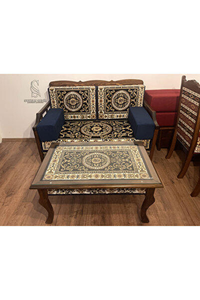 Sultan Sedir 130cm Hanzade Lacivert Tek Sedir - 1sehpa 2kolçak Dahil