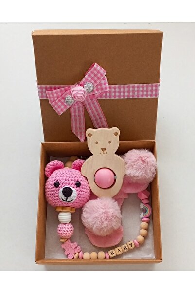 Style Baby Amazing Hoşgeldin Bebek, Yenidoğan Kız Bebek, Pembe Örgü Ayıcık Is...