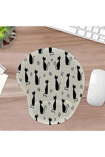 UcuruStore Μαύρο οβάλ mouse pad με σχέδιο γάτες που περιστρέφονται προς τα πί...