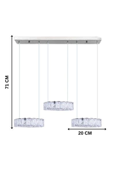 AYDINHOMELİGHT Işıltı Kumandalı Sarkıt 3'Lü Kristal Avize - Yuvarlak Taşlı Avize - Salon - Yatak Odası - Mutfak