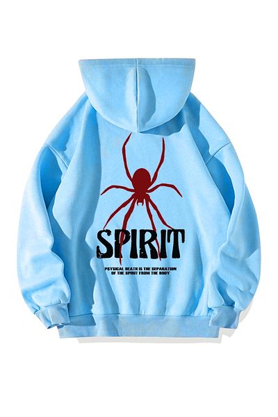 BEETON Χειμερινό φούτερ Spirit Spider 3 Thread Thick - Baby Blue Printed Oversize Hooded Hoodie
