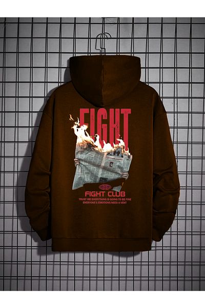 bros Извънгабаритна унисекс суитшърт Fight Club с щампа с 3 нишки