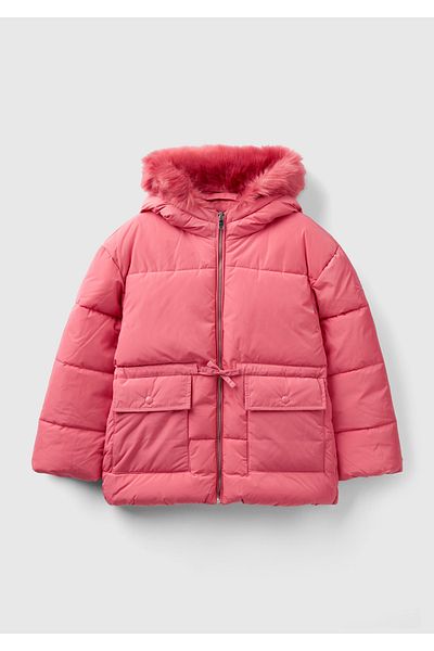 United Colors of Benetton Palton Pufa pentru fete fucsia - cu buzunar frontal
