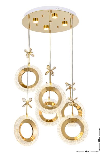Avizemoda Ribera 6-Piece LED Remote Controlled Modern Luxury Pendant Chandelier, 3 Colors: Yellow-White-Daylight - Gold