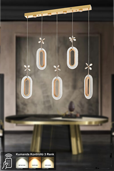 Avizemoda Sessi 5'li Power Ledli Kumandalı Modern Yemek Masası Üstü Avize, 3 ...