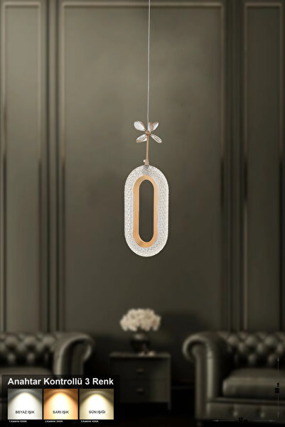 Avizemoda Sessi Tekli Power Ledli Modern Lüks Sarkıt Avize (3 RENK; SARI-BEYA...