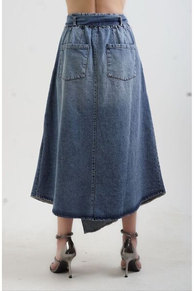 Zelish My Sister Fustă albastră din blugi cu talie elastică