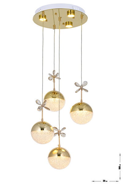 Avizemoda Forde 4'lü Power Ledli Kumandalı Modern Lüks Sarkıt Avize, 3 Renk: Sarı-beyaz-gün Işığı - Gold