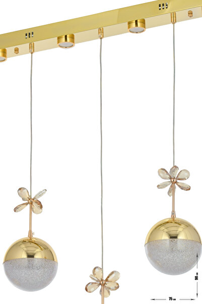 Avizemoda Forde 5'li Power Ledli Kumandalı Modern Yemek Masası Üstü Avize, 3 Renk: Sarı-beyaz-gün Işığı -gold