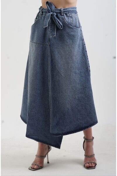 Zelish My Sister Fustă albastră din blugi cu talie elastică