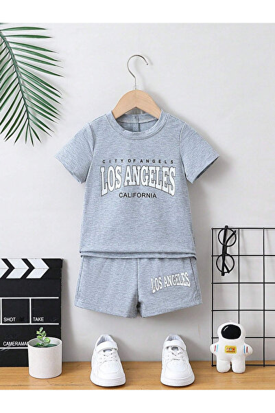BYMEER παιδικό los angeles με στάμπα γκρι κάτω μέρος με πάνω σετ σορτς