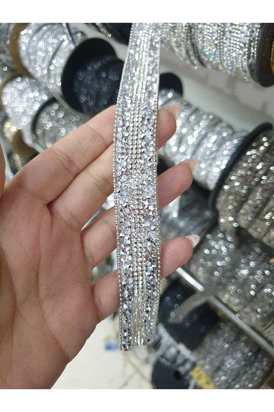 ESRA ŞELEM Iron-On Silver Color Stone Decorative Strip Accessory Hobby Sconce Strip
