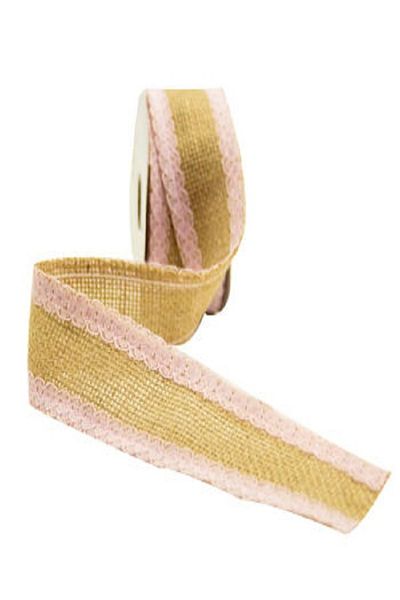 Kazanabil Straw Look Lace Patterned Ribbon Pink 4.5 cm X 5 m