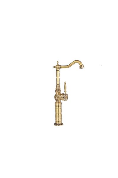 İSAOĞLU YAPI Matte Gold Bowl Sink Faucet Antique Gold Bowl Fixture Vintage Classic Design Fixture Faucet