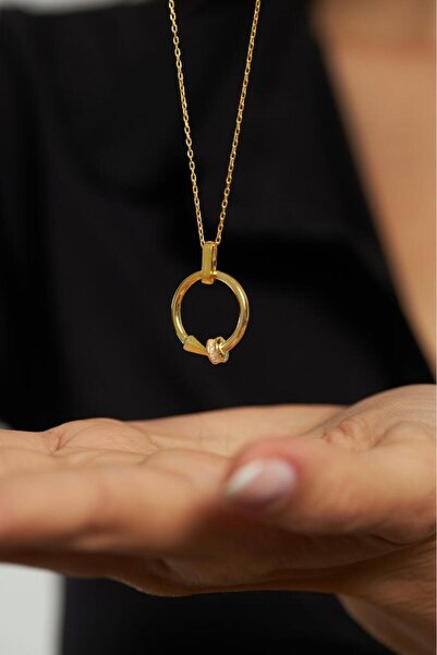 Roza Silver Zirkon Taşlı Gold Model Çivi Gümüş Kolye