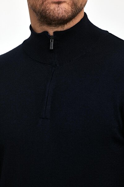 ENQUE Чоловічий светр-кенгуру з напівзастібкою на блискавці, темно-синій трикотаж