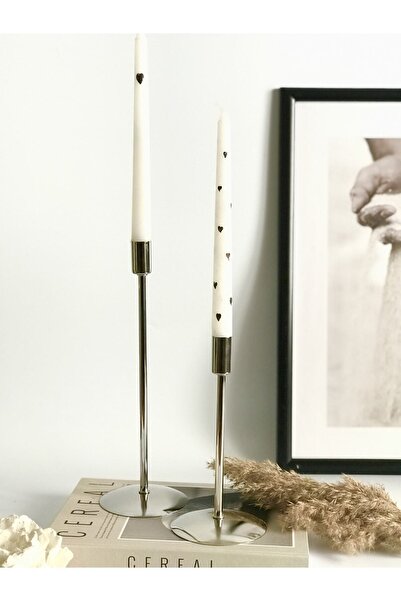 Shura Homeware 2'li Metal Gümüş Şamdan Çubuk Şamdan Mumluk