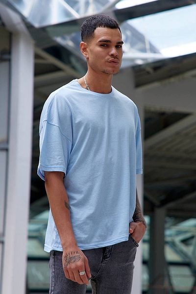 Buteks Baby Boy Blue Oversize Crew Neck Boyfriend Βαμβακερό Casual Boyfriend Basic T-shirt