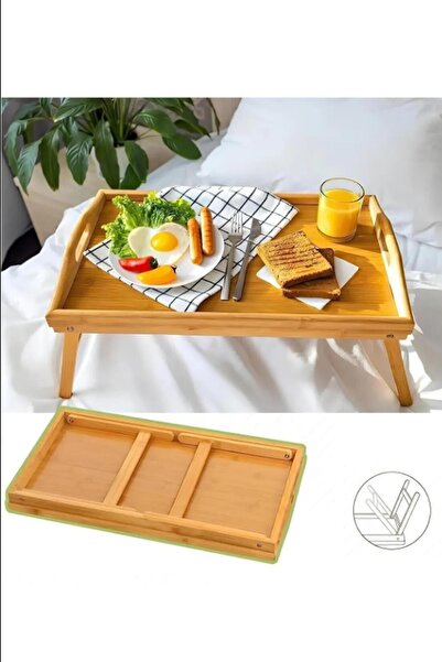 İLİVA Foldable Standing Bamboo Tray - Enjoyment Tray - Bed Seat Coffee Table Tray