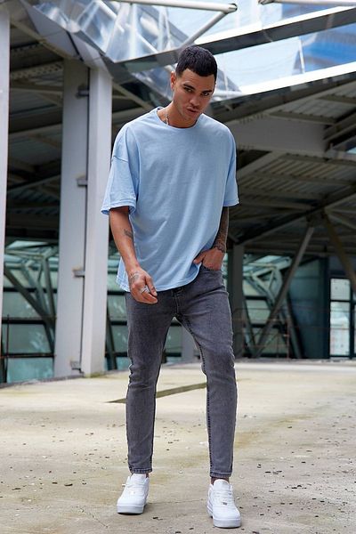 Buteks Baby Boy Blue Oversize Crew Neck Boyfriend Βαμβακερό Casual Boyfriend Basic T-shirt