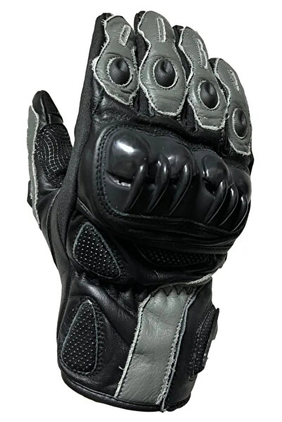 VENOM VN-9021 Genuine Leather Gelenk Protection Gray-Black Biker Gloves