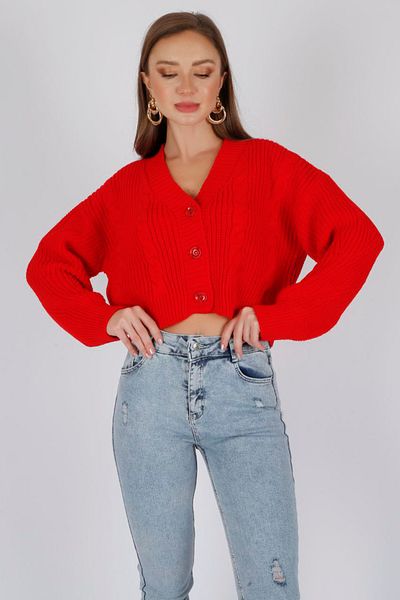 ALCHON V-Neck Long Sleeve Thessaloniki Hair Braided Three-Button Mini Size Crop Seasonal Stylish Knitwear Cardigan